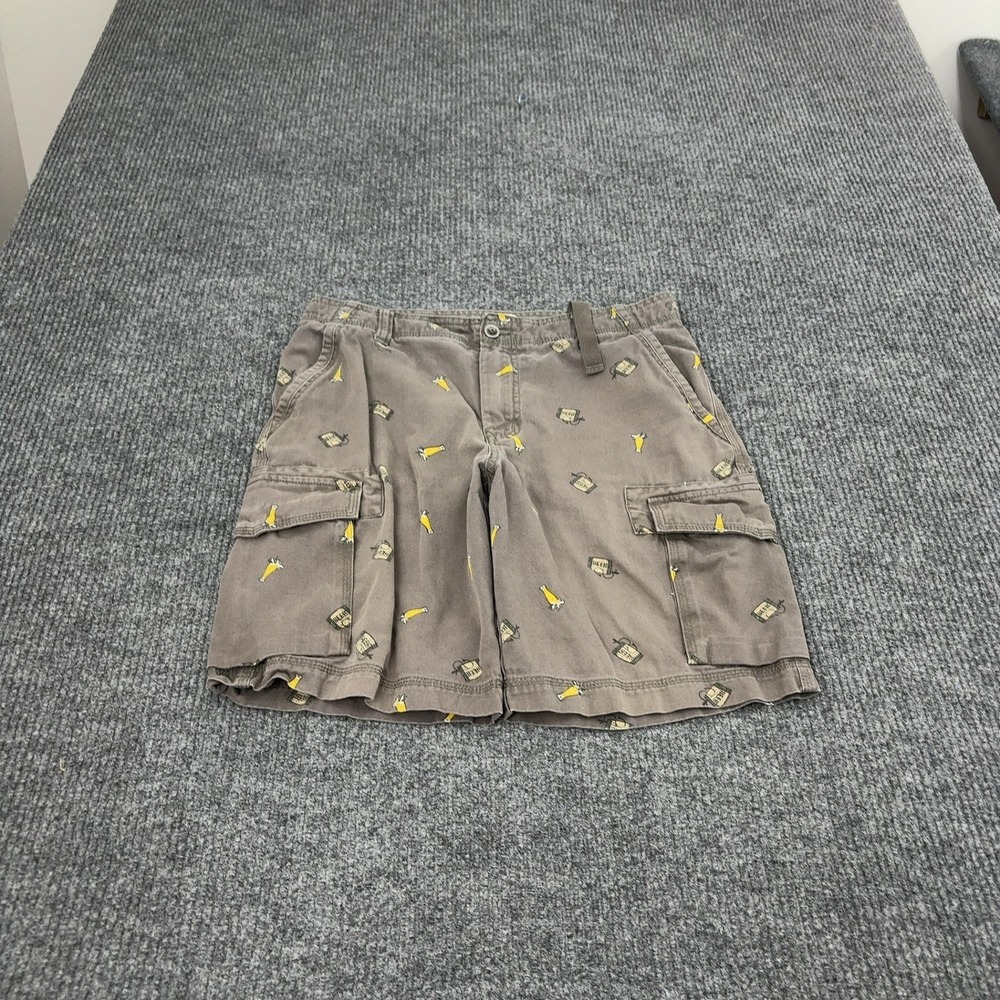 GH Bass Cargo Shorts Mens 32 Brown Cotton Beer Print Embroidered Casual Summer